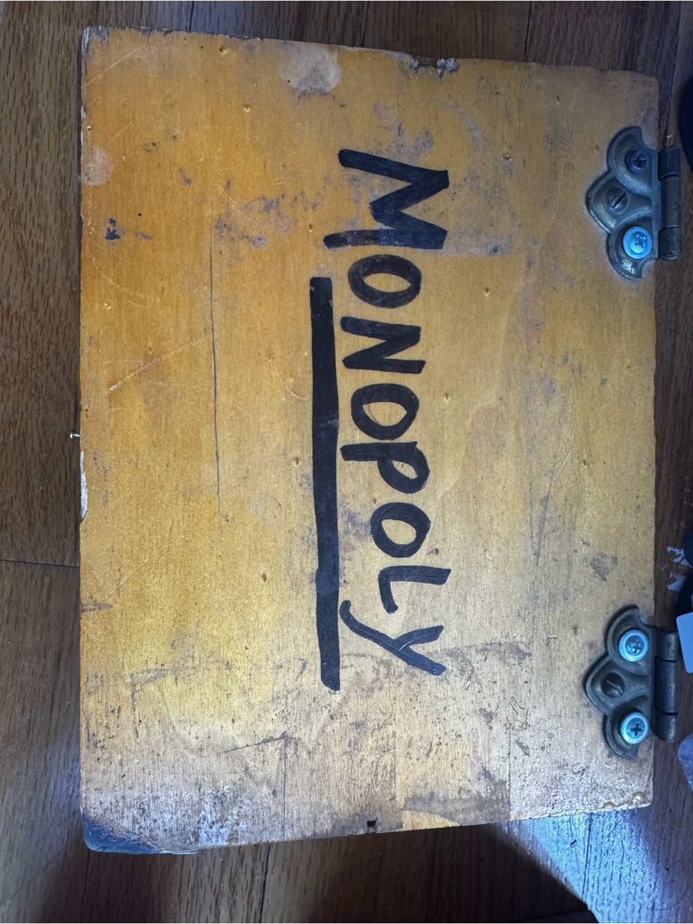 Handmade Vintage Wooden Marked “Monopoly” (w. rock collection by world traveler)